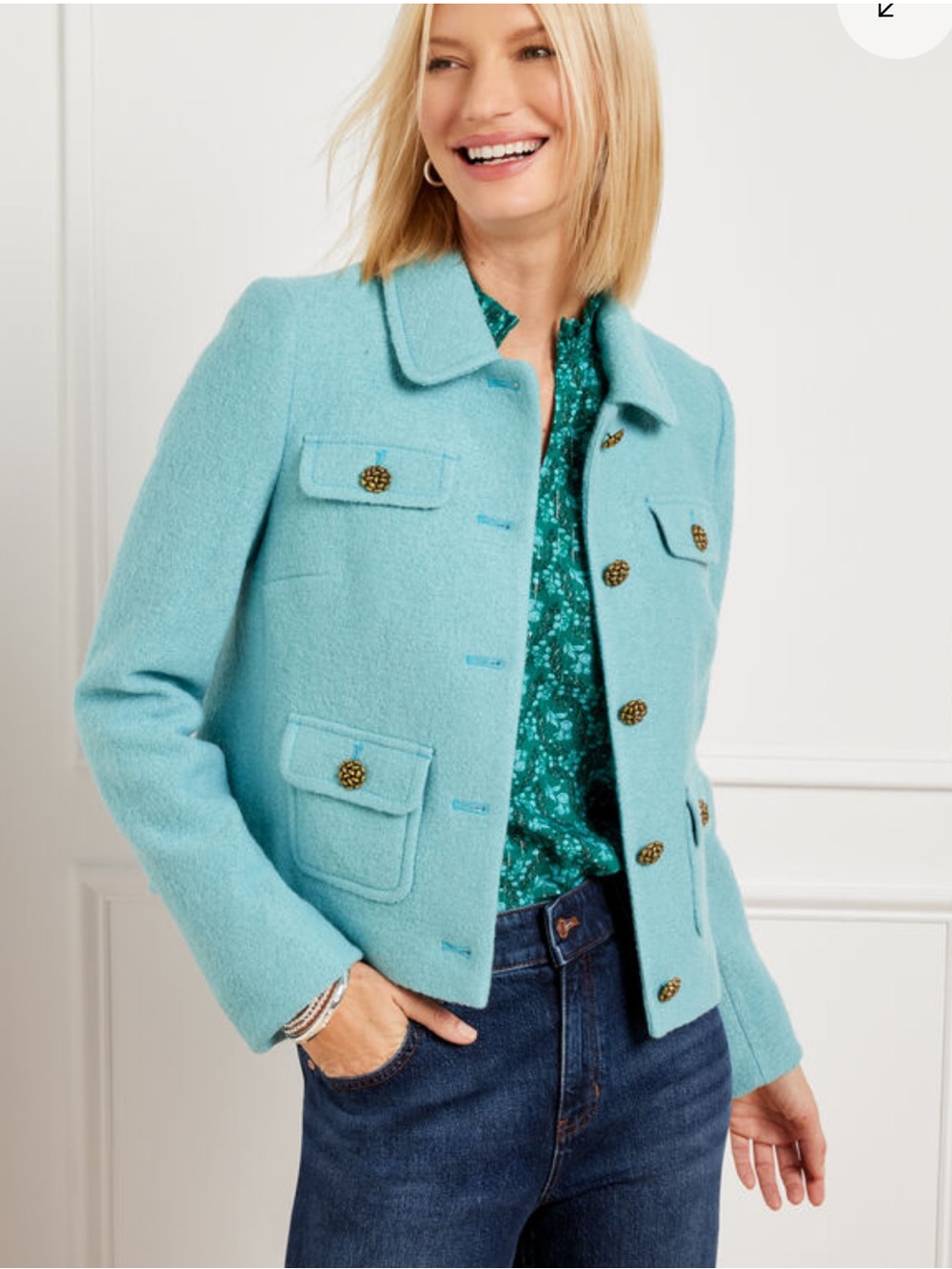 TALBOTS Berkshire Wool Blend Sky Blue Lady Jacket Blazer, Size 10